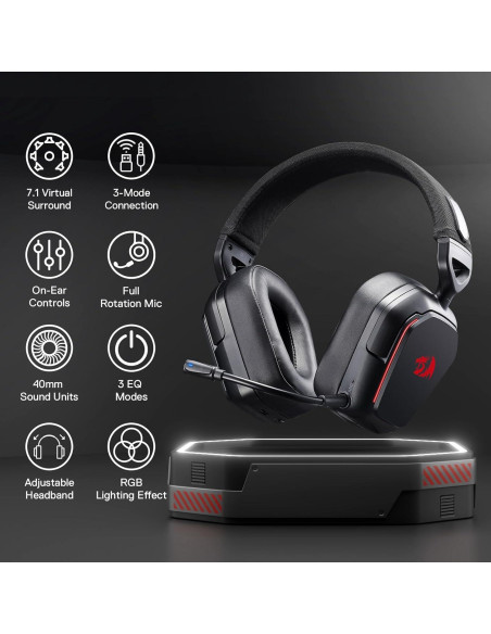 Auriculares Gaming Inalámbricos Redragon H868 RGB 7.1, 40mm Auriculares Gaming Inalámbricos Redragon H868 RGB 7.1, 40mm