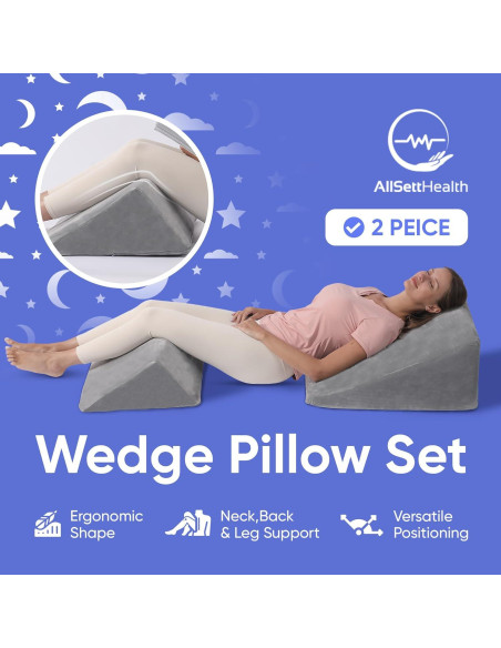 Juego de Almohadas en Cuña AllSett Health - 2 Piezas Espuma Viscoelástica Juego de Almohadas en Cuña AllSett Health - 2 Piezas Espuma Viscoelástica