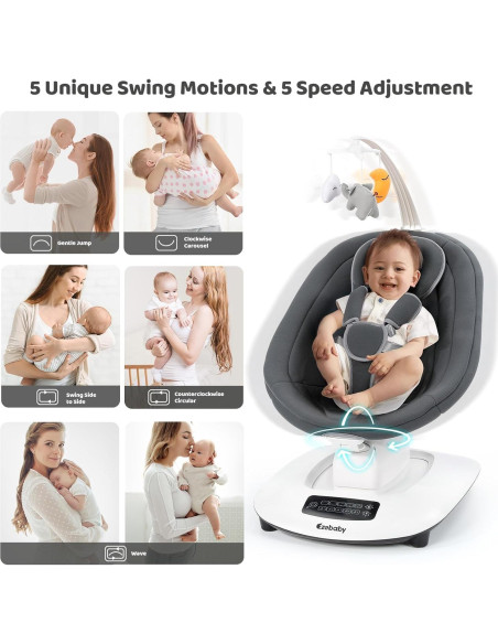 Columpio para Bebés Ezebaby Gris 5 Movimientos y Música Bluetooth Columpio para Bebés Ezebaby Gris 5 Movimientos y Música Bluetooth