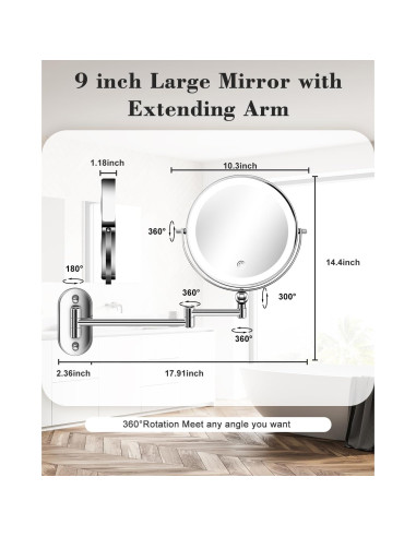 Espejo de Maquillaje Montado en Pared vpu 22.86 cm Doble Cara 20X/1X