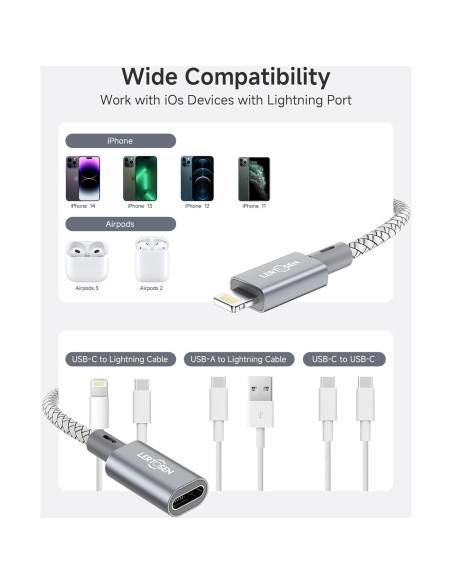 Adaptadores USB C a Lightning Lertosen 27W - Paquete de 2 Adaptadores USB C a Lightning Lertosen 27W - Paquete de 2