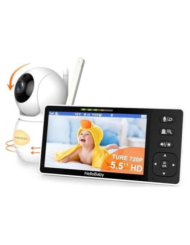 Monitor de Bebé HelloBaby HB6081 720P 5.5" con Audio y Luz Nocturna