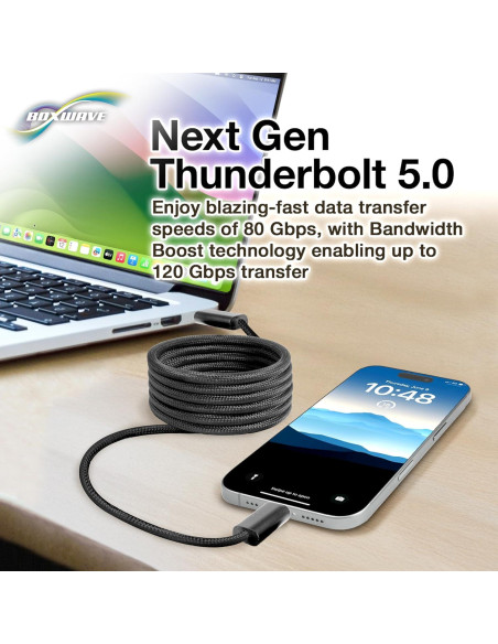Cable Thunderbolt 5.0 BoxWave 1.52m Magnético Nylon Negro Cable Thunderbolt 5.0 BoxWave 1.52m Magnético Nylon Negro