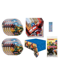 Suministros Fiesta Cumpleaños Transformers - 16 Platos, 16 Servilletas, Cubierta Mesa