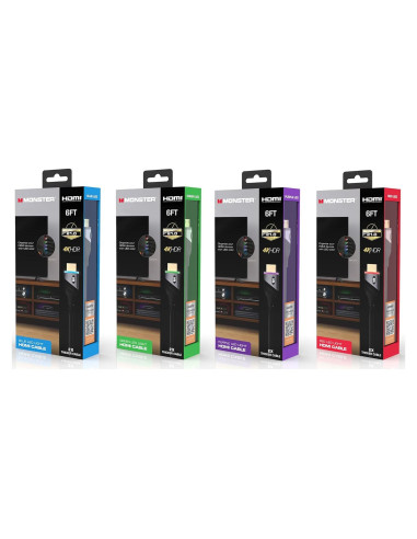 Cable HDMI Monster 1.83m 4K HDR con luz LED - Paquete de 4