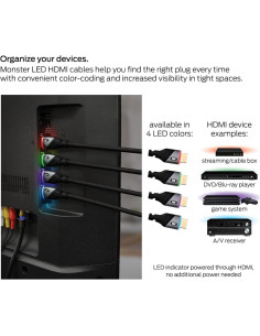 Cable HDMI Monster 1.83m 4K HDR con luz LED - Paquete de 4 2