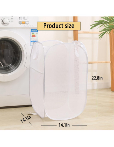 Cesta de Ropa Plegable BENJUN 50L Malla Transpirable Blanca