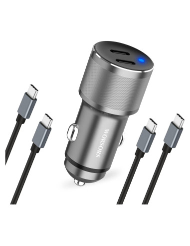 Cargador de Coche USB C Dual 60W WORSORS con 2 Cables 1m