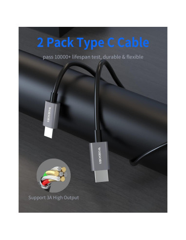 Cargador de Coche USB C Dual 60W WORSORS con 2 Cables 1m