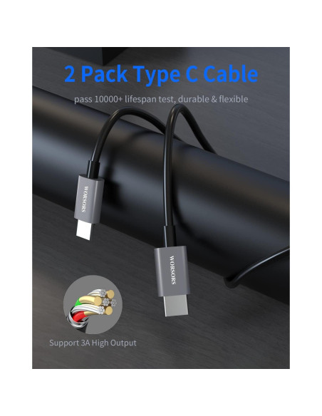 Cargador de Coche USB C Dual 60W WORSORS con 2 Cables 1m Cargador de Coche USB C Dual 60W WORSORS con 2 Cables 1m
