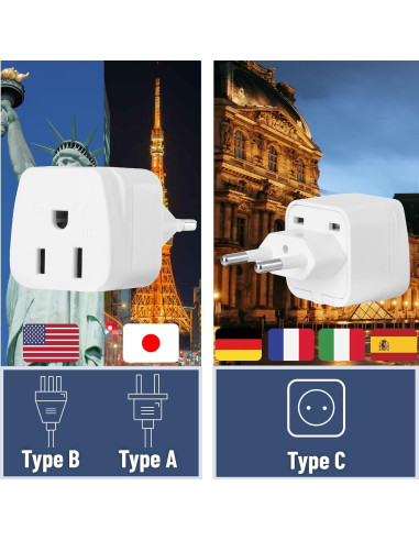 Adaptador de Enchufe de Viaje Bates Choice Tipo C - Paquete de 2