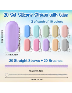 20 Popotes Reutilizables de Silicona BOHUIZ con Estuche y Cepillos 2