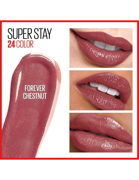 Pintalabios Líquido Maybelline Super Stay 24 - Castaño Eterno y Muy Arándano, 2 Unidades Pintalabios Líquido Maybelline Super Stay 24 - Castaño Eterno y Muy Arándano, 2 Unidades