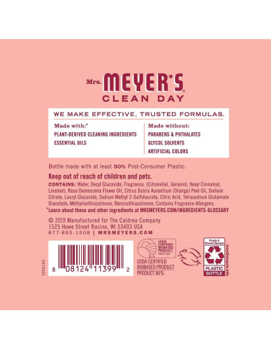 Limpiador Multi-Superficie Mrs. Meyer's Rosa 473ml (Paquete de 6)