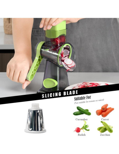 Rallador de Queso Badelite con Manivela y 3 Cuchillas de Acero Inoxidable