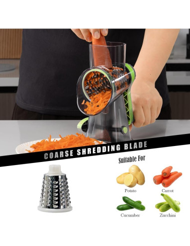 Rallador de Queso Badelite con Manivela y 3 Cuchillas de Acero Inoxidable