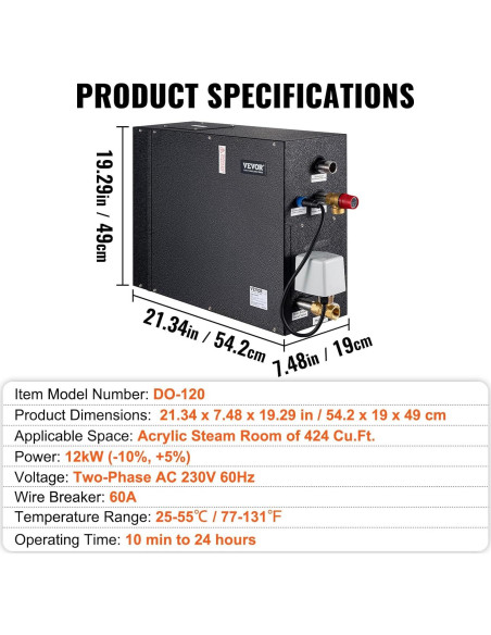 Generador de Vapor VEVOR 12kW con Control de Temperatura y Temporizador Generador de Vapor VEVOR 12kW con Control de Temperatura y Temporizador