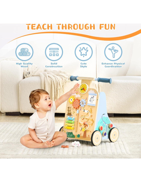 Andador de Madera JooKiddie con Centro de Actividades 7-en-1 Andador de Madera JooKiddie con Centro de Actividades 7-en-1