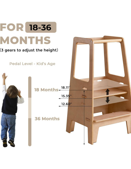 Torre de Pie Ajustable AVDAR para Niños Pequeños - Madera Natural Torre de Pie Ajustable AVDAR para Niños Pequeños - Madera Natural