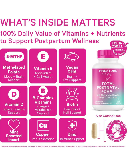Vitaminas Postnatales Pink Stork - 60 Cápsulas con DHA y Hierro Vitaminas Postnatales Pink Stork - 60 Cápsulas con DHA y Hierro