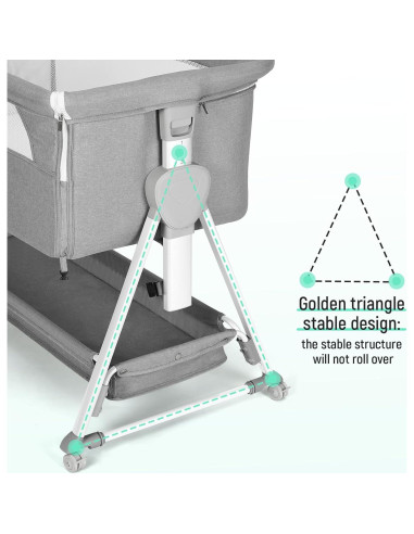 Cuna de Lado Cowiewie P-800L Ajustable 7 Alturas Gris