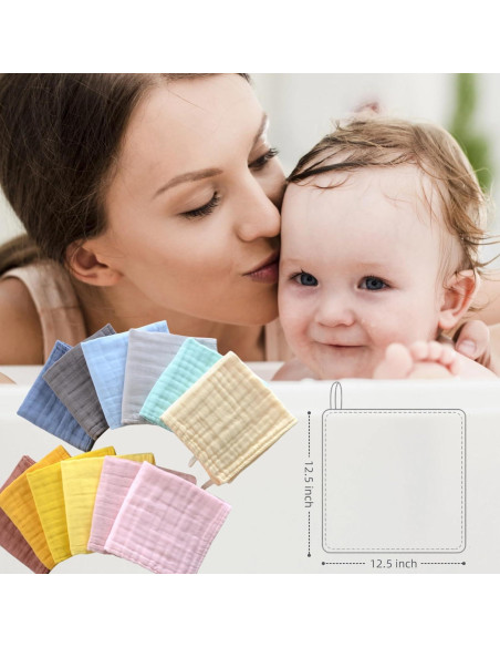 Paños de Baño MUKIN para Bebés - Algodón Suave, 12 Unidades Paños de Baño MUKIN para Bebés - Algodón Suave, 12 Unidades
