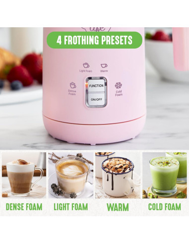 Espumador de Leche Eléctrico GreenLife 0.29L Rosa 4-en-1