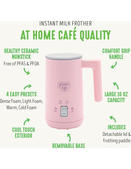 Espumador de Leche Eléctrico GreenLife 0.29L Rosa 4-en-1 Espumador de Leche Eléctrico GreenLife 0.29L Rosa 4-en-1