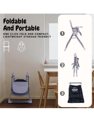 Silla Alta Plegable para Bebés Bicystar con Bandeja Doble y Arnés