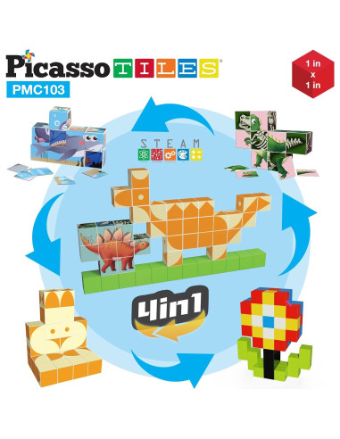 Cubo de Rompecabezas Magnético PicassoTiles 103 Piezas STEAM
