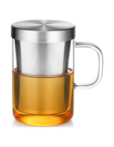 Taza de Té de Vidrio Borosilicato Ecooe 500ml con Infusor Acero