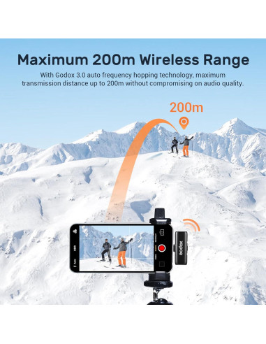Micrófono Inalámbrico Lavalier Godox WES2 para Cámara y Smartphone