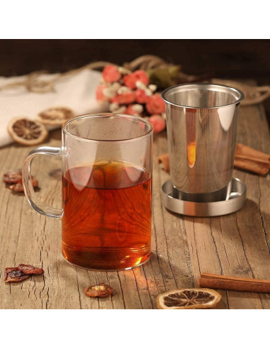 Taza de Té de Vidrio Borosilicato Ecooe 500ml con Infusor Acero
