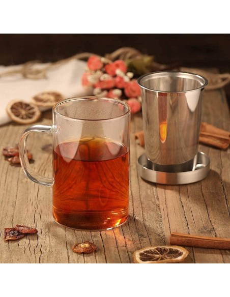 Taza de Té de Vidrio Borosilicato Ecooe 500ml con Infusor Acero Taza de Té de Vidrio Borosilicato Ecooe 500ml con Infusor Acero