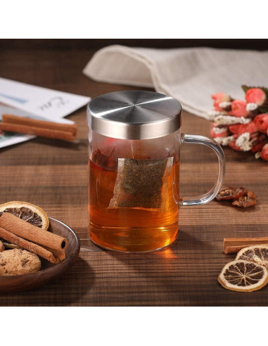 Taza de Té de Vidrio Borosilicato Ecooe 500ml con Infusor Acero