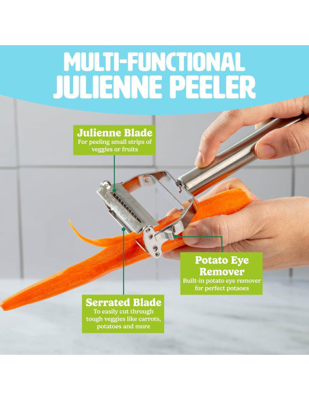 Pelador Julienne Tasty con Cepillo de Limpieza - Acero Inoxidable Pelador Julienne Tasty con Cepillo de Limpieza - Acero Inoxidable