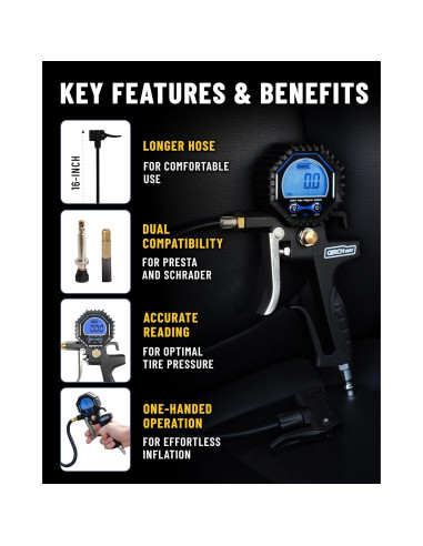 Inflador Digital de Neumáticos Gerchway 200 PSI - Válvula Presta