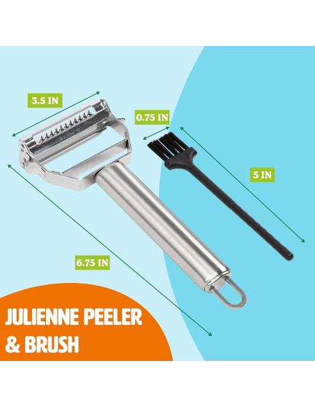 Pelador Julienne Tasty con Cepillo de Limpieza - Acero Inoxidable Pelador Julienne Tasty con Cepillo de Limpieza - Acero Inoxidable