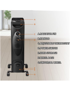 Calefactor de Radiador Eléctrico R.W.FLAME 1500W Negro 2