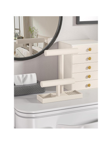 Soporte Organizador de Joyería Ausalivan Terciopelo Beige 2 Niveles
