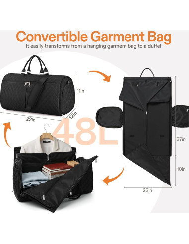 Bolsa de Ropa de Viaje Duffle Convertible Negra 50.8x30.5cm