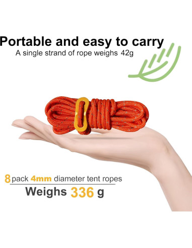 Paquete de 8 Cuerdas Reflectantes Smithok 4mm para Camping