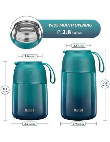Set de 2 Tarros de Comida Térmicos MAXSO 17 oz y 24 oz