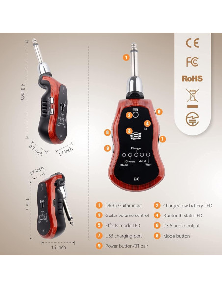 Amplificador de Guitarra Portátil OW con Bluetooth y 5 Efectos Amplificador de Guitarra Portátil OW con Bluetooth y 5 Efectos