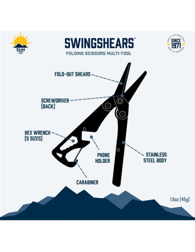 Tijeras Plegables Sun Company SwingShears - MultiHerramienta 8 Funciones