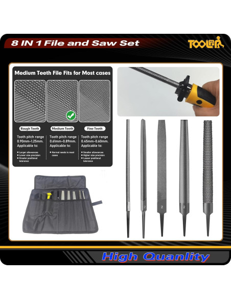 Juego de limas y sierras TOOLAN 8 en 1 con mango ergonómico Juego de limas y sierras TOOLAN 8 en 1 con mango ergonómico