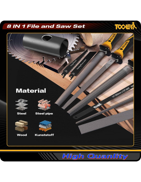 Juego de limas y sierras TOOLAN 8 en 1 con mango ergonómico Juego de limas y sierras TOOLAN 8 en 1 con mango ergonómico