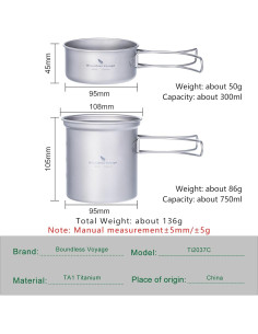 Juego de Ollas de Titanio iBasingo 750ml y 300ml Plegables 2