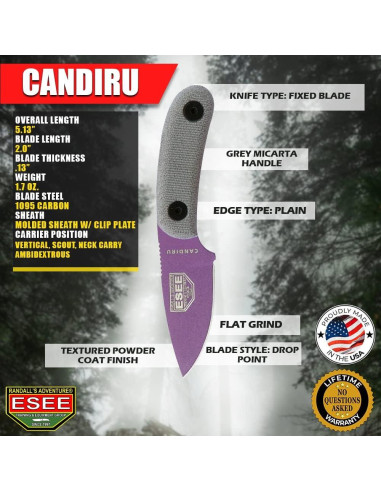 Cuchillo ESEE Candiru 13.03 cm Acero 1095 Púrpura con Funda