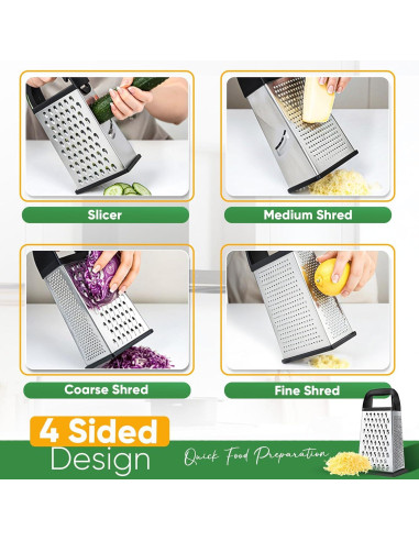 Rallador de Queso PUPTILY con Contenedor y 4 Cuchillas Inoxidable